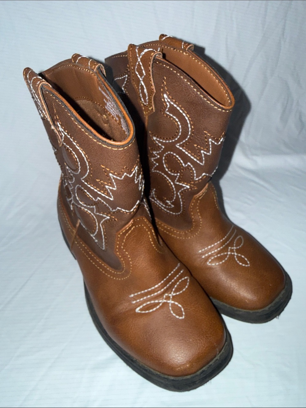 Brown Western Kids Cowboy Boots with White Stitching